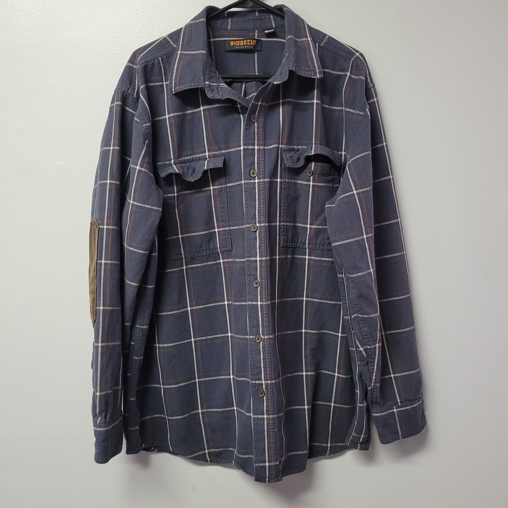 Ridgecut Mens Long Sleeve Plaid Button Down Shirt Elbow Patch Workwear Casual XL